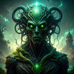 Green monster with glowing eyes