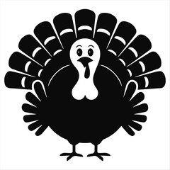 Standing Turkey Silhouette with Large Tail Feathers