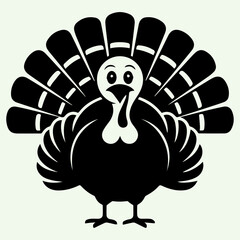 Happy Thanksgiving Turkey Silhouette with Wide Feathers