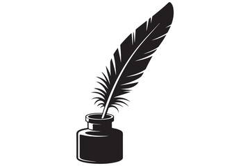 Ink pot pen feather silhouette vector illustration isolated on white background
