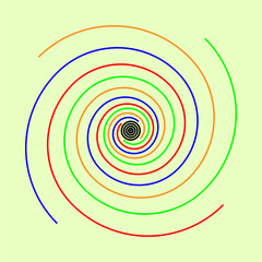 Spiral lines pattern. Colorful curved stripes. Geometric hypnotic symbol. Vector motion illustration.