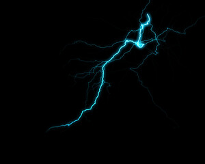 A striking electric blue lightning bolt illuminates the deep darkness, showcasing the raw power and beauty of a natural electrical discharge.
