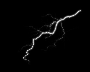 A brilliant, branching lightning strike cuts through absolute darkness, showcasing the dynamic power of a thunderous discharge.
