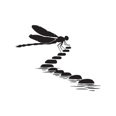 Dragonfly stepping stones vector art black and white insect silhouette illustration