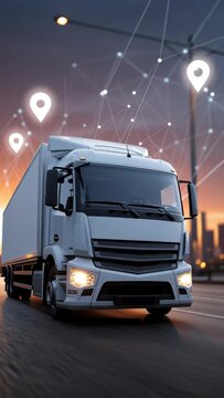 Smart logistics and fleet management with GPS tracking technology on truck transportation for efficient, modern supply chain delivery