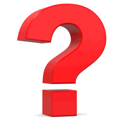 Red 3D question mark symbol representing inquiry, challenges, and solutions.