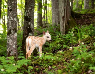 Fawn in a lush forest