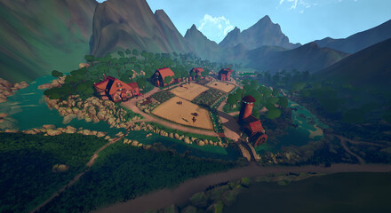 谷底の村　谷間の隠れ里 © タラコおにぎり