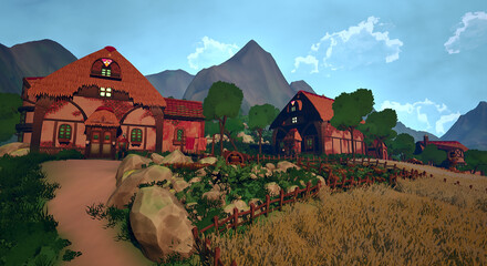 谷底の村　赤い屋根のひみつ © タラコおにぎり