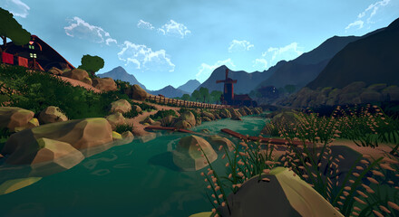 谷底の村　遥かなる風景 © タラコおにぎり