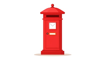 Red postbox on white background with red border.  Simple illustration