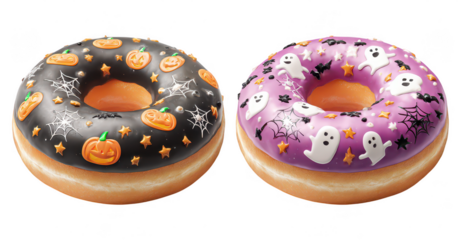Halloween Spooky Decorative Donuts Bread on Transparent Background