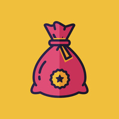 vector of a pink money bag or gift sack with a yellow star emblem, symbolizing wealth, treasure, bonus, savings, or lucky prize.