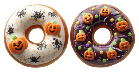 Halloween Spooky Decorative Donuts Bread on Transparent Background