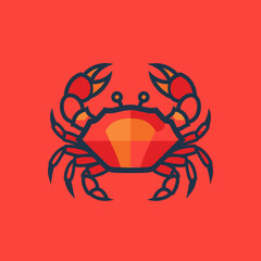 vector of a red crab with claws, symbolizing marine life, seafood, ocean, and coastal environments.
