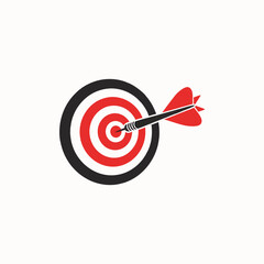 vector of a target with a dart hitting the bullseye, symbolizing accuracy, success, and goal achievement in business or sports.