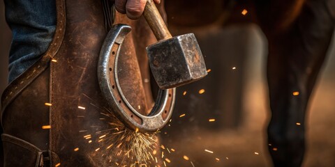 Crafting a perfect horseshoe in the soft glow of a golden hour on a rustic ranch