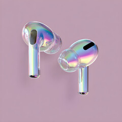 Iridescent AirPods Pro, isolated on transparent background