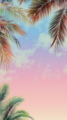 Tropical Sunset with Palm Trees Framing a Serene Sky and Soft Pastel Clouds Above