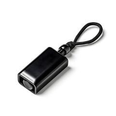 Black portable bluetooth speaker with lanyard, isolated on transparent background