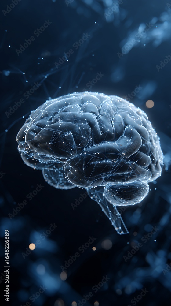 Poster abstract representation of the human brain with digital connections and neural networks
