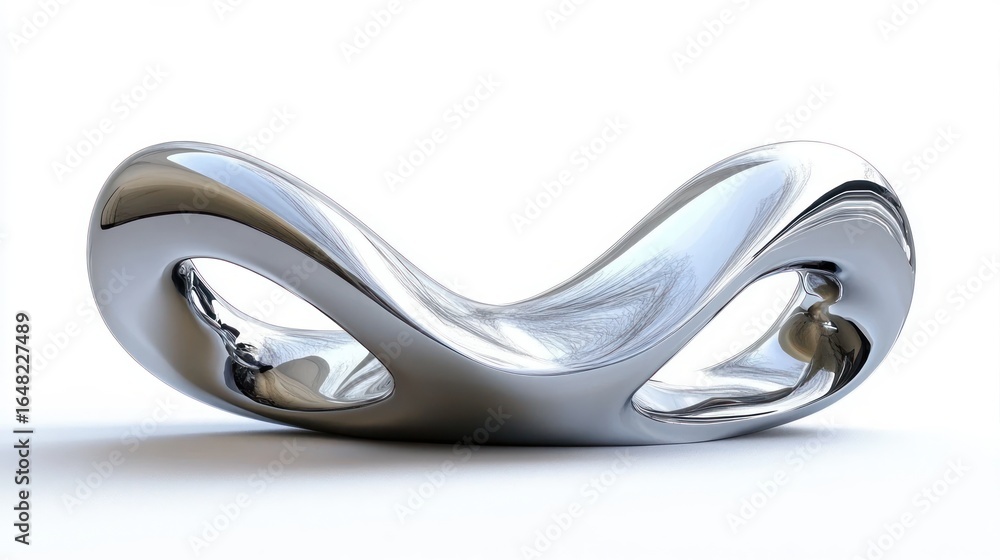 Aufkleber smooth shiny metallic abstract sculpture with a fluid, continuous loop design on a white background