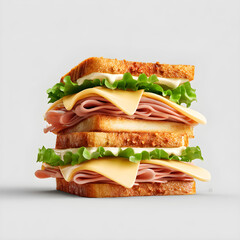 Ham and Cheese Sandwich Stack, isolated on transparent background