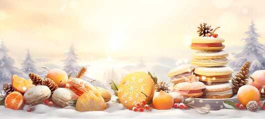 christmas background with christmas tree decorations, Arts work of beautiful design christmas cookies ai generative
