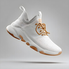 White and Tan Knit Sneaker 3d rendered, isolated on transparent background