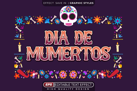 Editable 3d text effect dia de muertos with decorative background for festival day of the dead