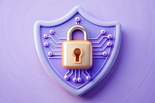 Digital shield with golden padlock symbolizing cybersecurity and data protection