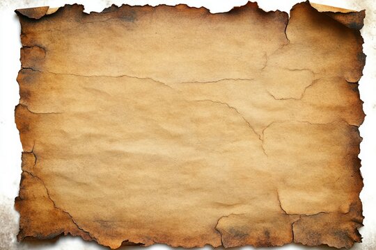 Old distressed burnt parchment paper with torn edges and textured surface