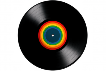 Vinyl record featuring rainbow label, symbolizing musical heritage and cultural inclusivity against transparent backdrop
