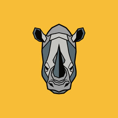 vector of a stylized geometric rhino head in a minimalist art style, representing wildlife and strength.