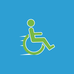 vector of a green wheelchair user icon with speed lines, representing accessibility and mobility.