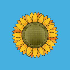 vector of a vibrant sunflower with yellow petals and a detailed seed head, symbolizing summer and happiness.