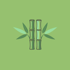 vector of green bamboo stalks with leaves, symbolizing nature, peace, and Asian culture.