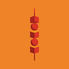 vector of a single shish kebab skewer with meat and vegetables, representing grilled food and cooking.