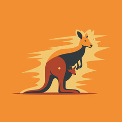 vector of a kangaroo with a joey in its pouch, set against an abstract background, symbolizing Australian wildlife and motherhood.