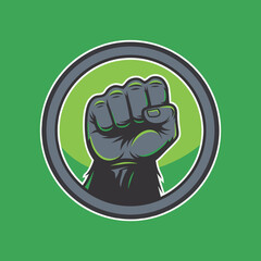 vector of a powerful clenched fist in a circular emblem, symbolizing strength, protest, and unity.