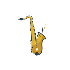 vector of a shining yellow saxophone with musical notes, representing music, jazz, and leisure activities.