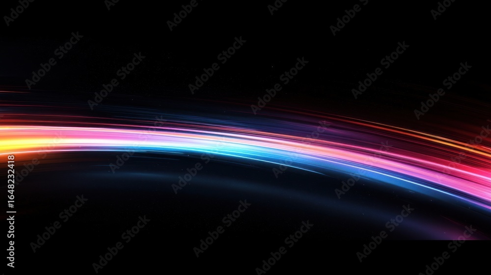Poster vibrant curved streaks of multicolored light in dark space creating a dynamic and energetic visual f
