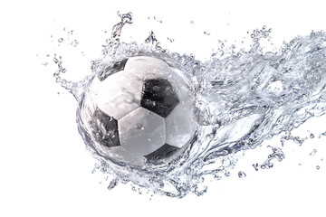 Naklejka premium Water Splash with Soccer Ball Creating Dynamic Action in Sports Photography
