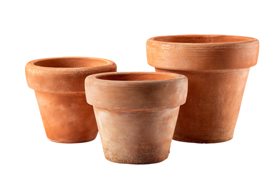 Terracotta pots in various sizes for gardening, plant display, and home decor with natural earthy tones