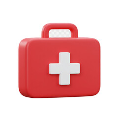 Obraz premium A vibrant red first aid kit featuring a prominent cross symbol ready to provide essential medical supplies for emergencies.