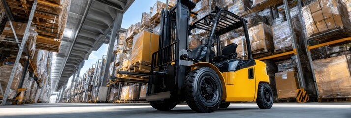 Fototapeta premium A forklift is parked in a warehouse