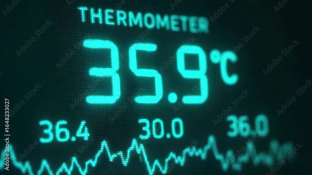 Poster digital thermometer display with temperature reading and monitoring graph for industry inspection en