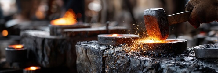 A blacksmith is hammering a piece of metal