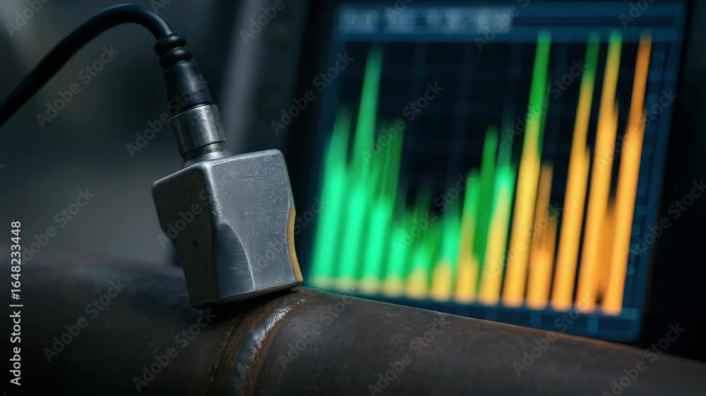 Poster ultrasonic sensor inspection and monitoring industry ensures weld quality and safety metal pipe with