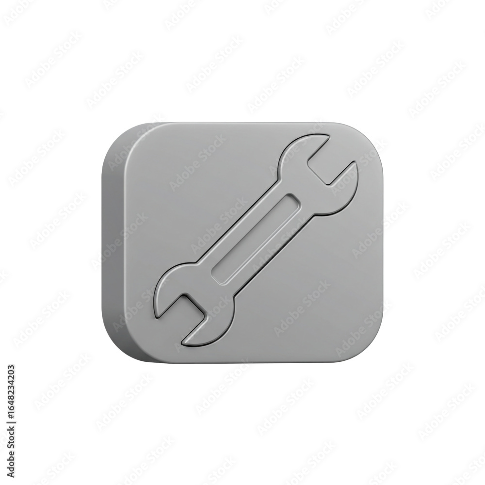 Fototapete a three-dimensional rendering of a wrench icon, representing tools and settings, set within a rounde